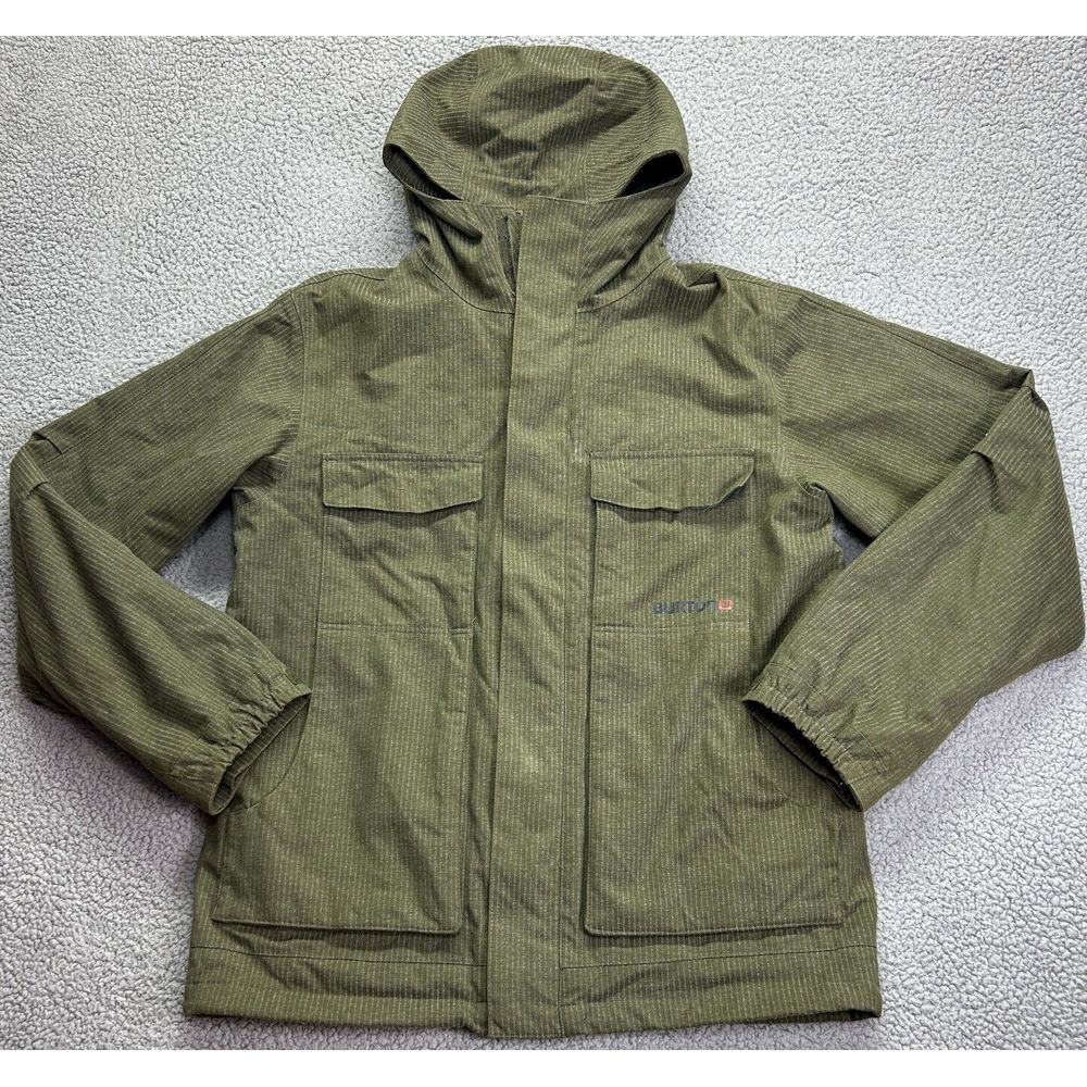Burton Jacket Mens Medium Green Chevron Dry Ride Fleece Lined Hooded Full Zipper